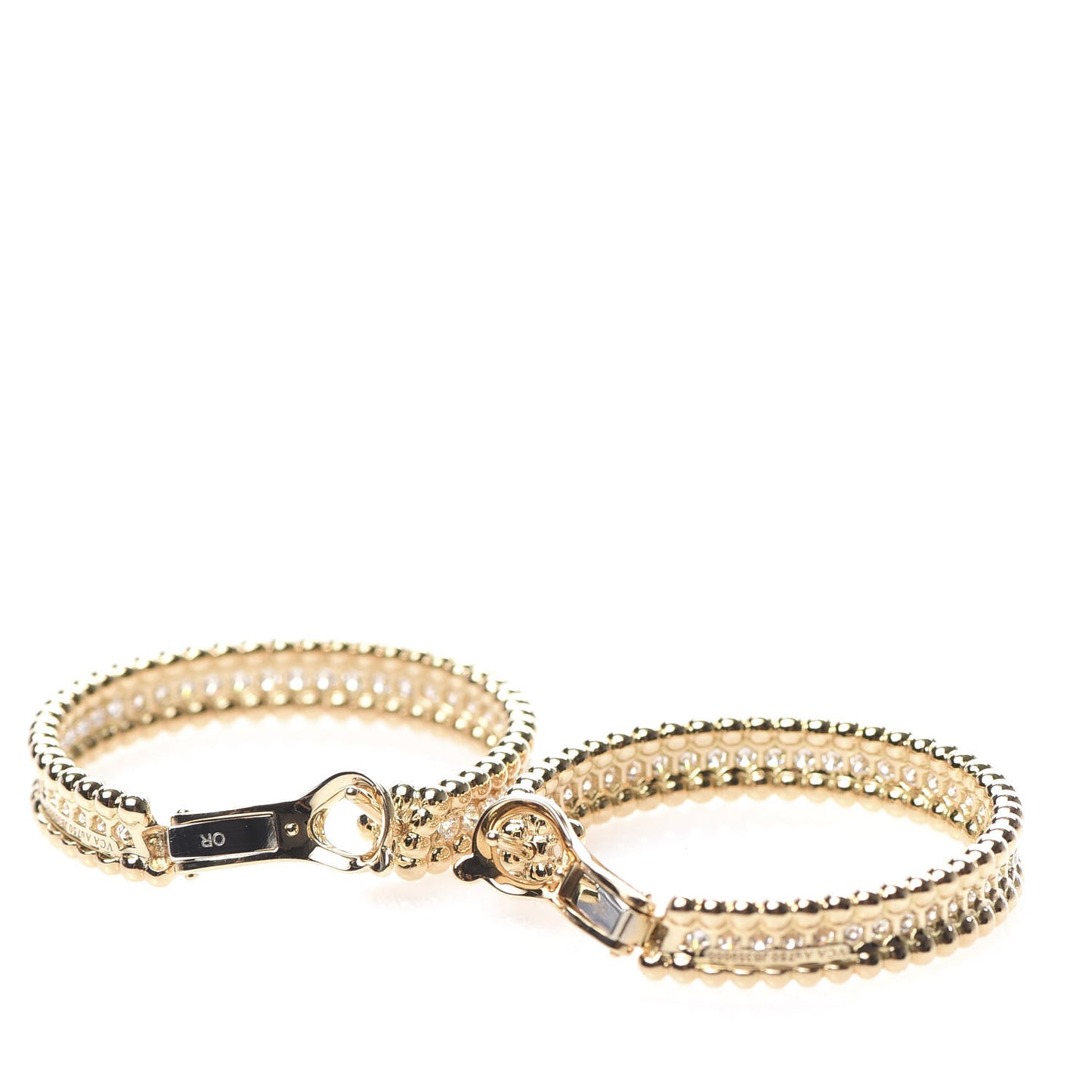18K Yellow Gold Diamond Perlee Hoop Earrings