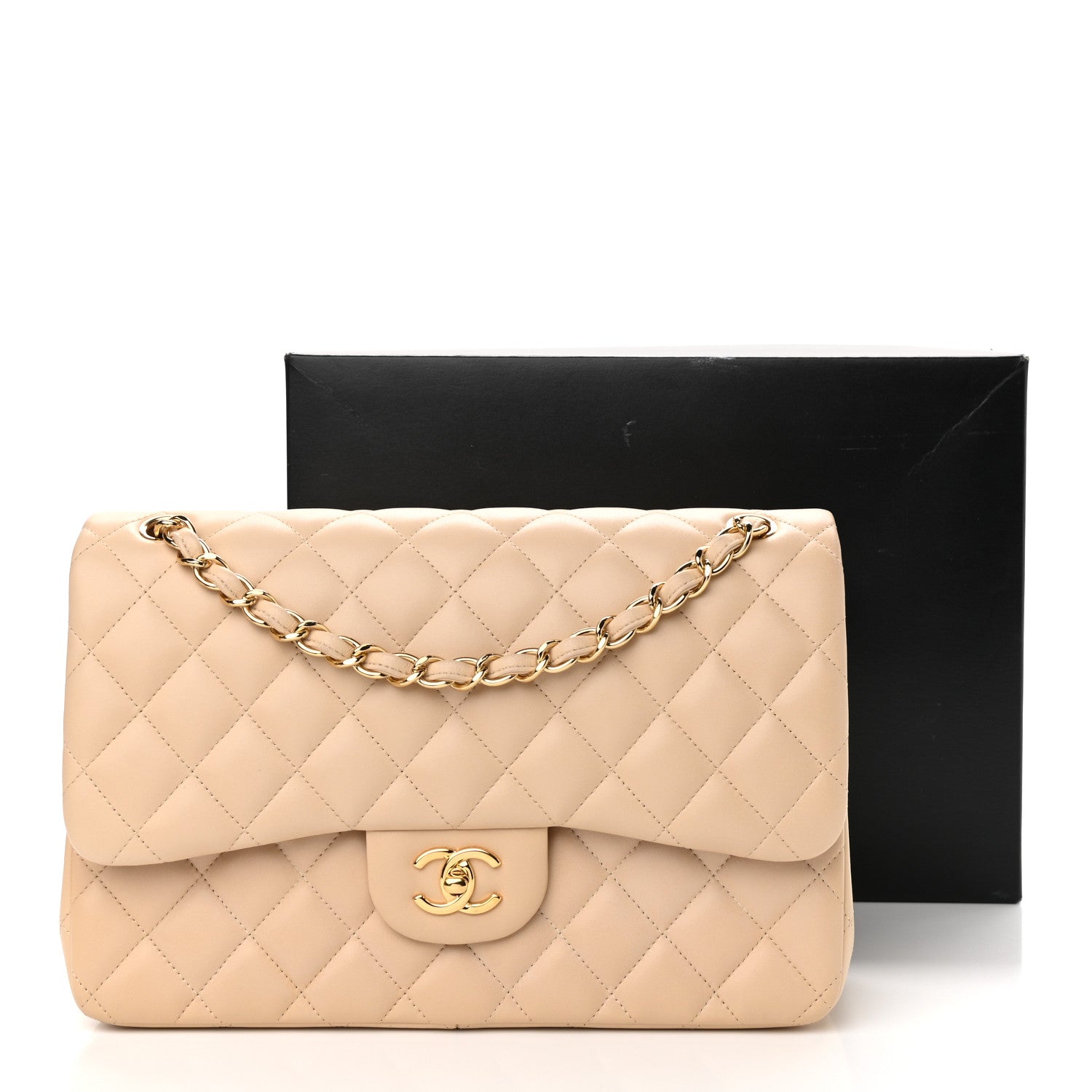 Chanel Lambskin Quilted Jumbo Double Flap Beige 10 of 10