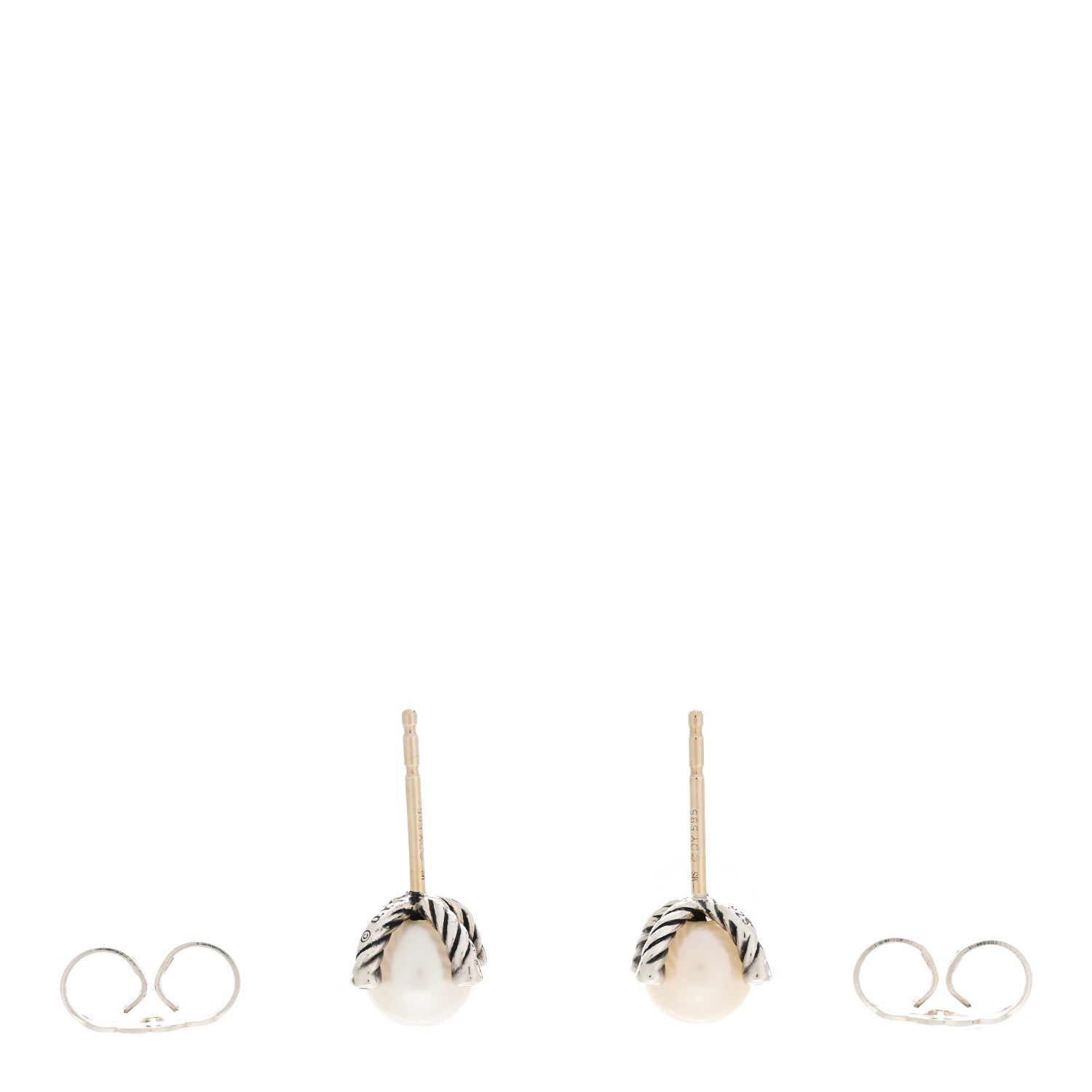 David Yurman Sterling Silver Diamond Pearl 6-6.5mm Cable Stud Earrings 3 of 5