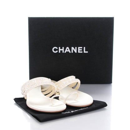 Chanel Lambskin Pearl Sandals 40 White 2 of 10