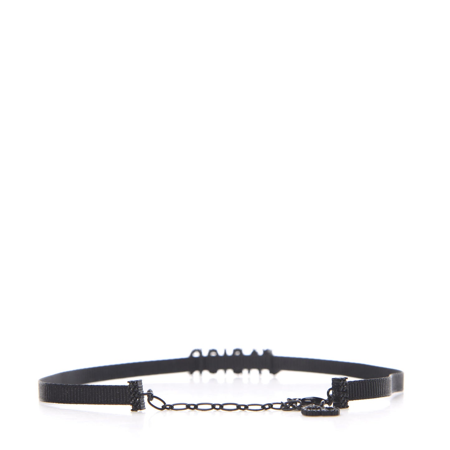 Grosgrain Ribbon Crystal J'Adior Logo Choker Necklace Black