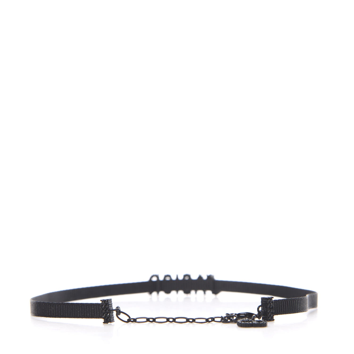Christian Dior Grosgrain Ribbon Crystal J'Adior Logo Choker Necklace Black 3 of 5