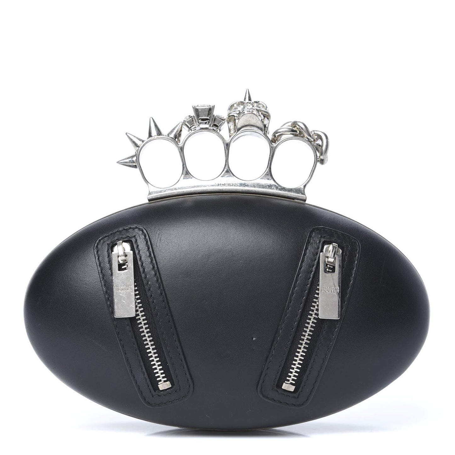 Nappa Skull Knuckle Oval Box Clutch Black