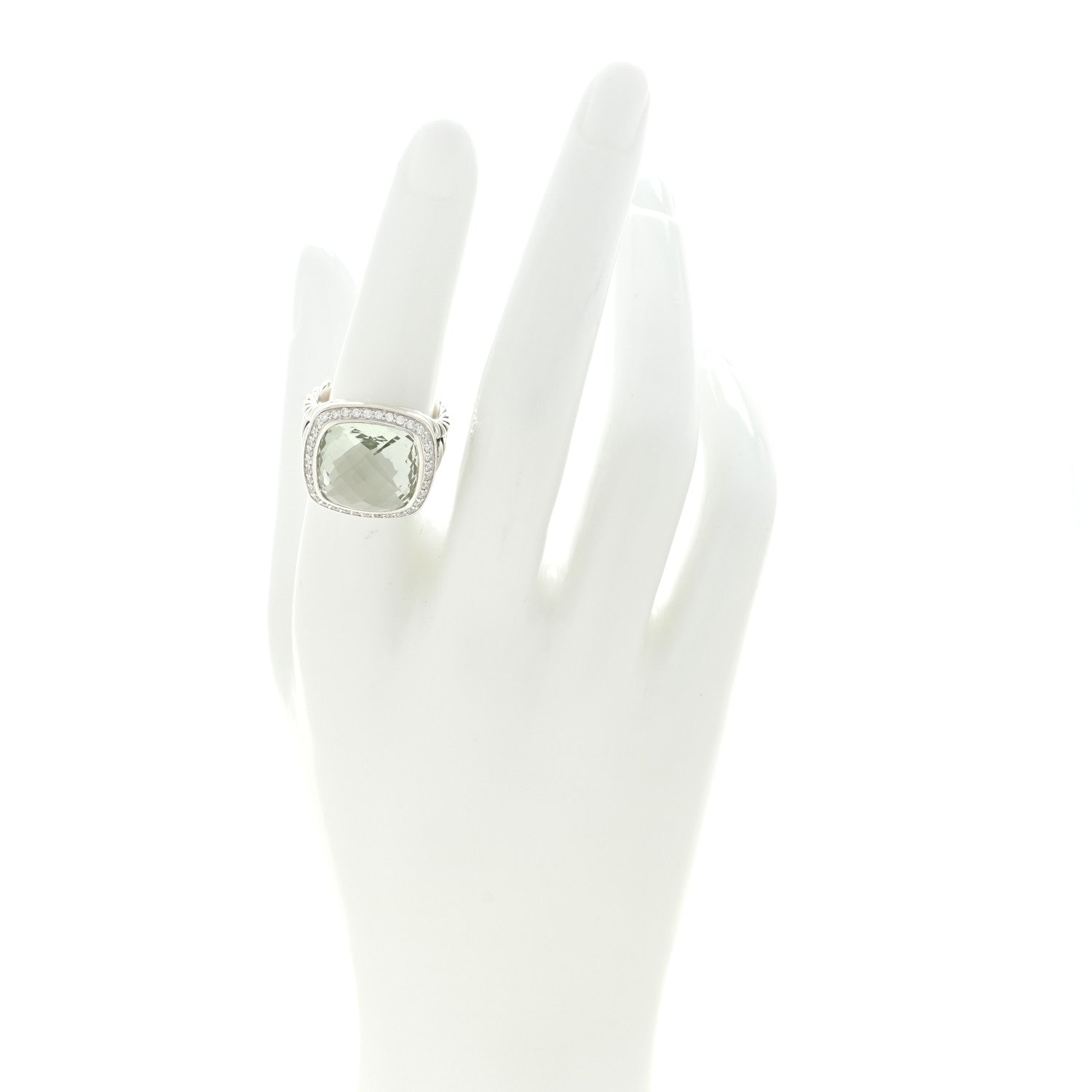 David Yurman Sterling Silver Diamond Prasiolite 14mm Albion Ring 52 6 2 of 4