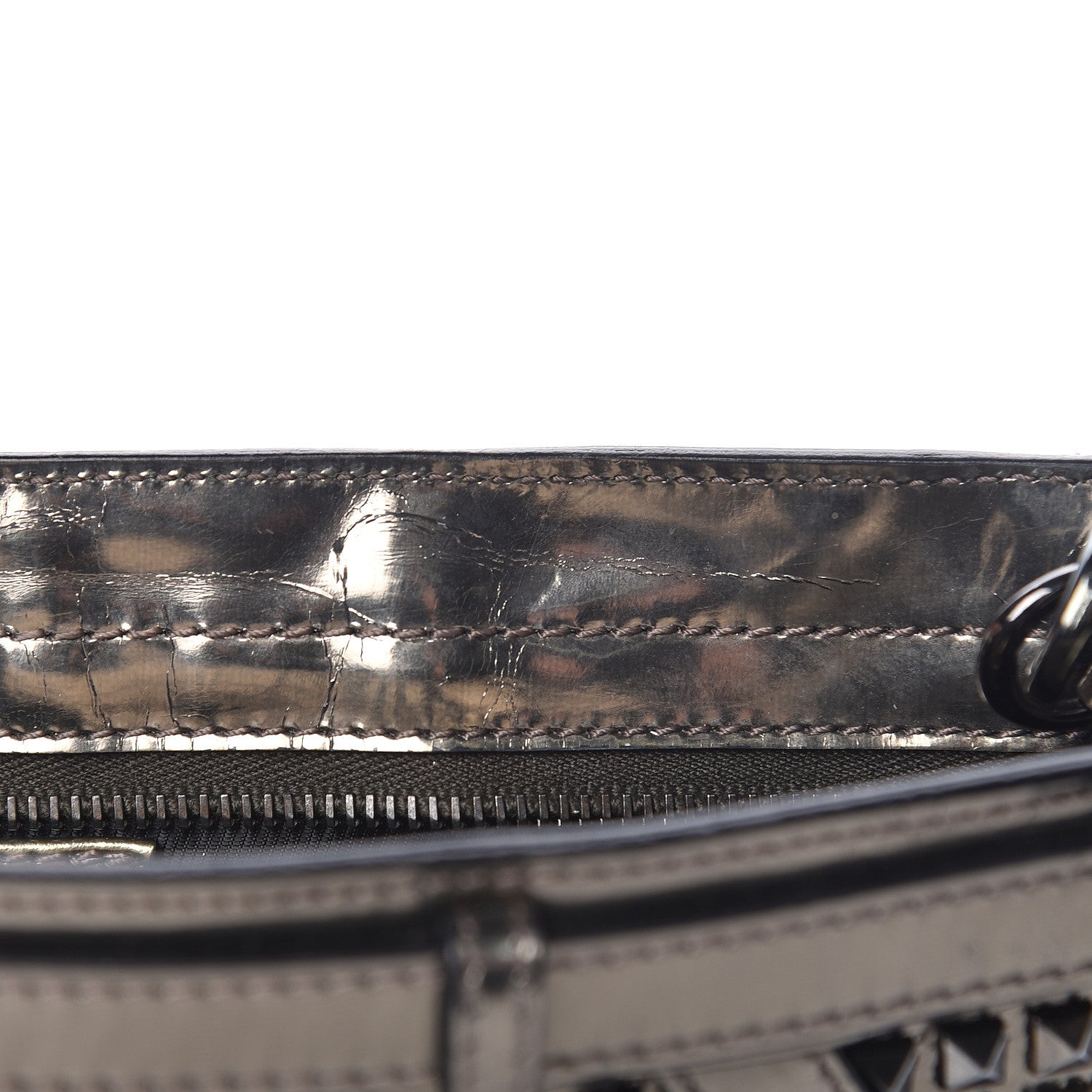 Burberry Metallic Patent Studded Wristlet Clutch Pewter 10 of 16