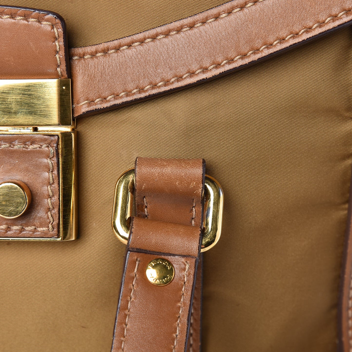 Tessuto Nylon Calfskin Shoulder Bag Brown