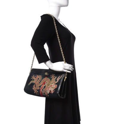 Gucci Suede Patent Web Dragon Embroidered Medium Ophidia Chain Shoulder Bag Blue Multicolor Black 2 of 11