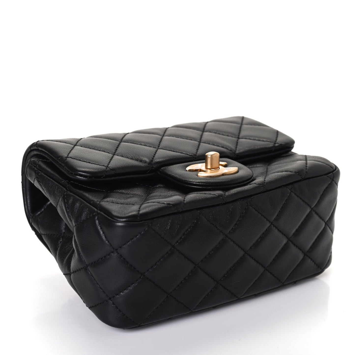 Lambskin Quilted Mini Pearl Crush Flap Black