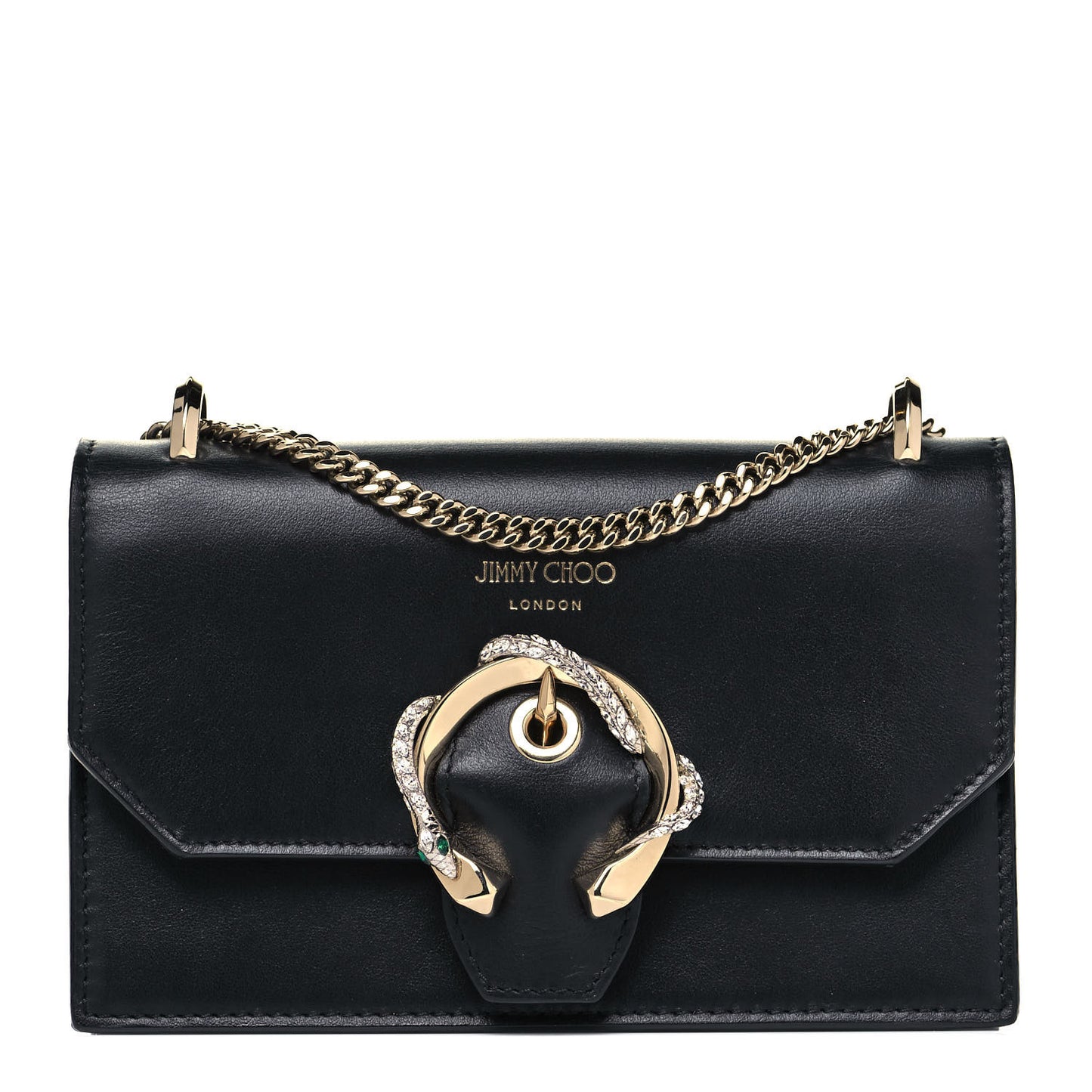 Smooth Calfskin Crystal Snake Buckle Paris Crossbody Bag Black
