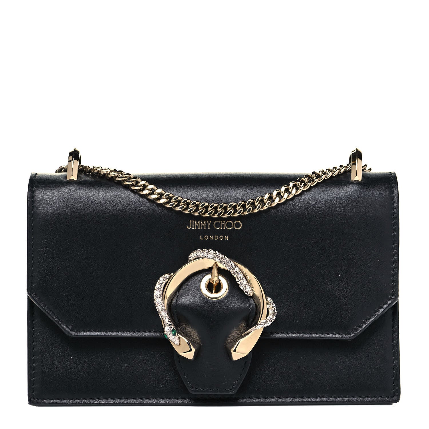 Jimmy Choo Smooth Calfskin Crystal Snake Buckle Paris Crossbody Bag Black 1 of 10
