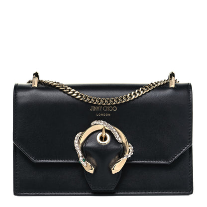 Jimmy Choo Smooth Calfskin Crystal Snake Buckle Paris Crossbody Bag Black 1 of 10