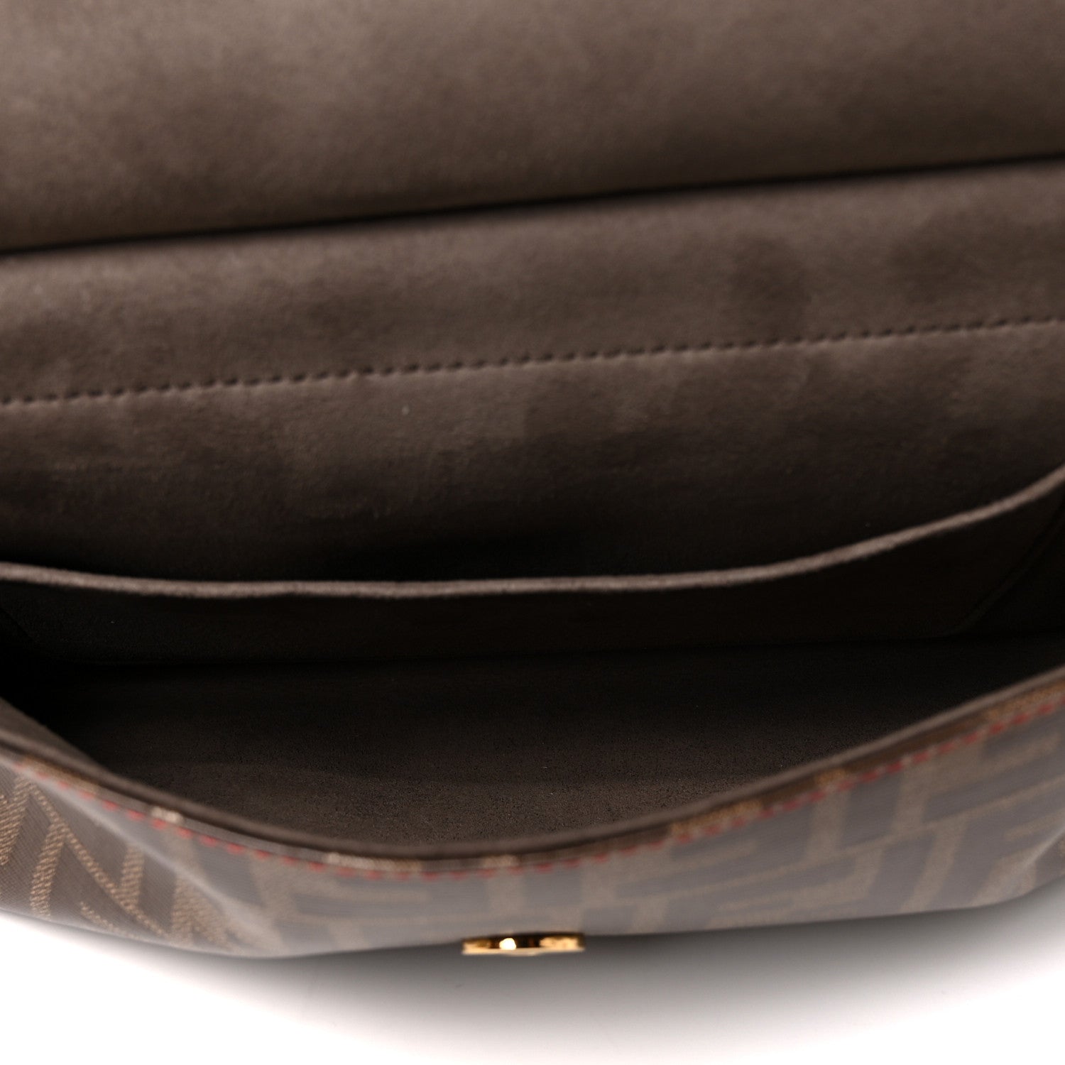 Fendi Vitello Grace Glazed Fabric FF 1974 Double F Shoulder Bag Fragola Mogano Panna 5 of 10