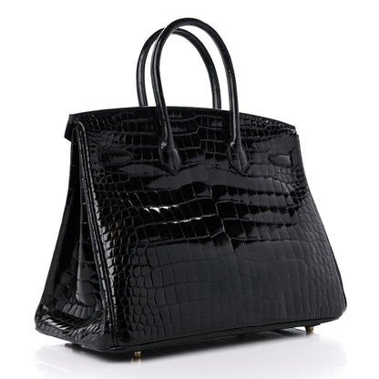 Hermes Shiny Porosus Crocodile Birkin 35 Black 3 of 10