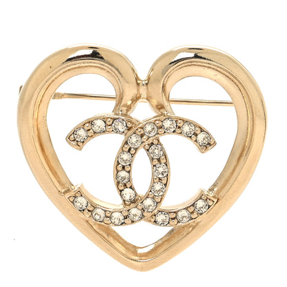 Chanel Metal Crystal CC Logo Heart Brooch Gold 1 of 4