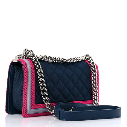Chanel Canvas Quilted Medium Fluo Boy Flap Dark Navy Fuchsia Grey 4 of 10