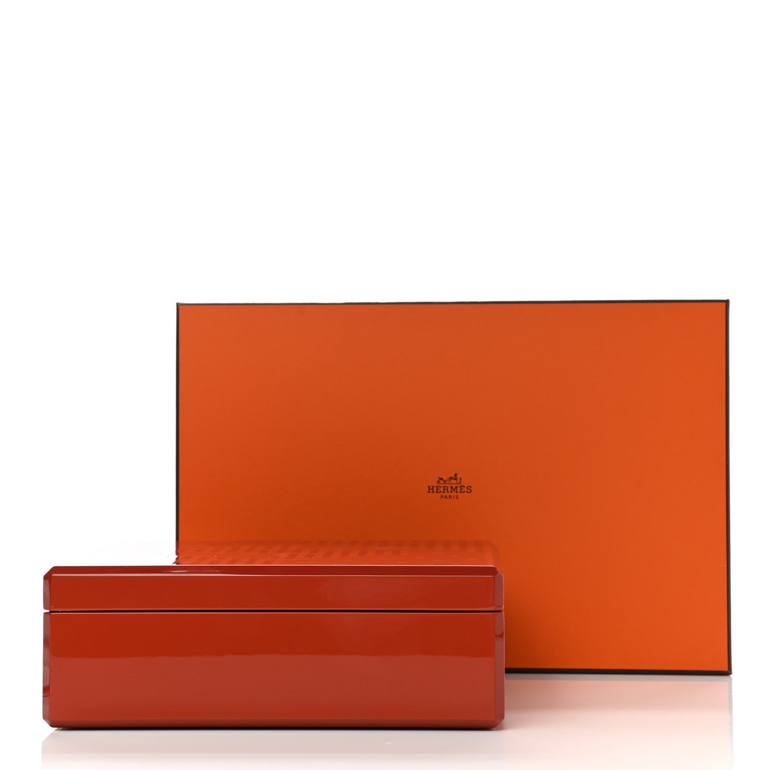 Hermes Lacquered Wood Facettes H en Dedale Jewelry Box Orange Sanguine 11 of 11