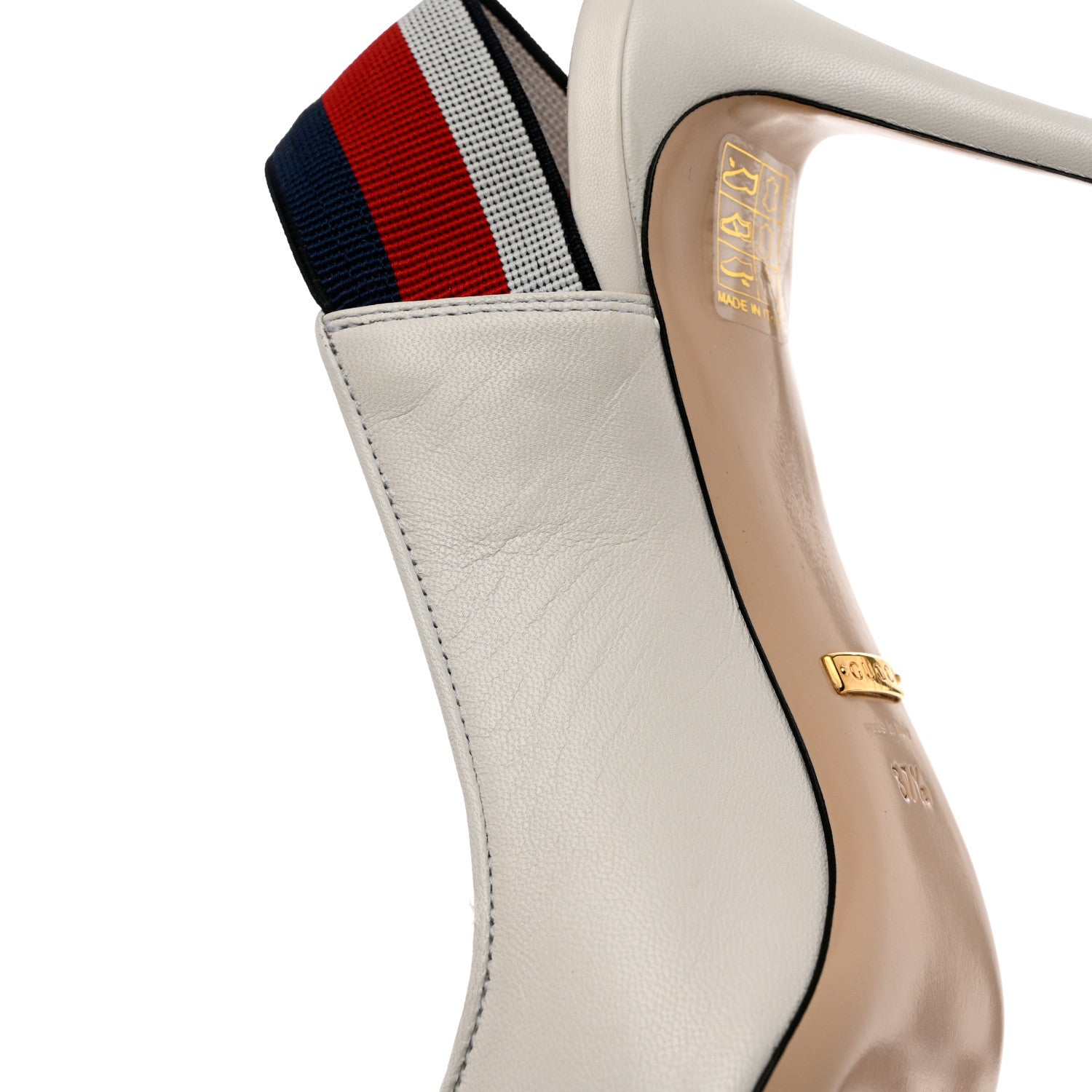 Gucci Malaga Kid Web Sylvie Mid Heel Slingback Pumps 37.5 White 9 of 10