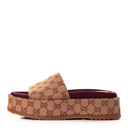 Gucci Canvas GG Monogram Angelina Platform Slide Sandals 37 Beige Ruggine 1 of 8