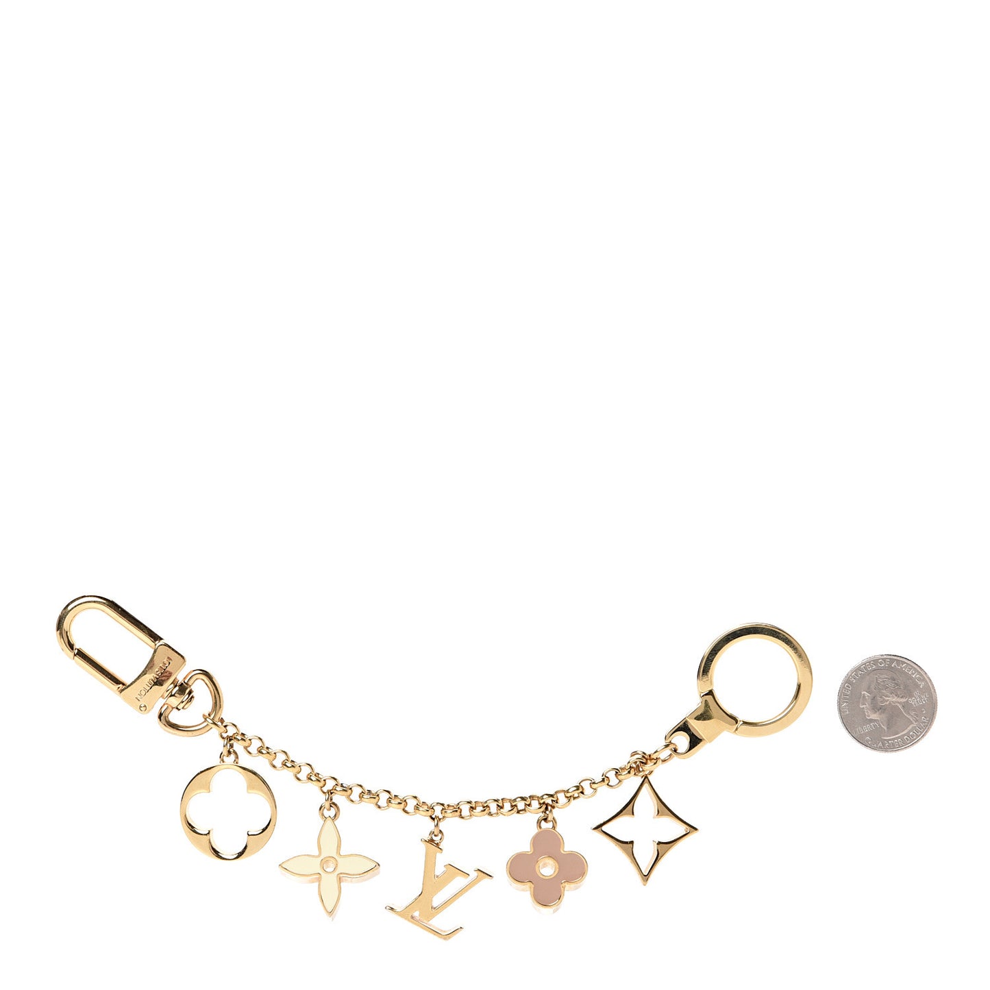 Brass Enamel Fleur De Monogram Bag Charm Chain Gold