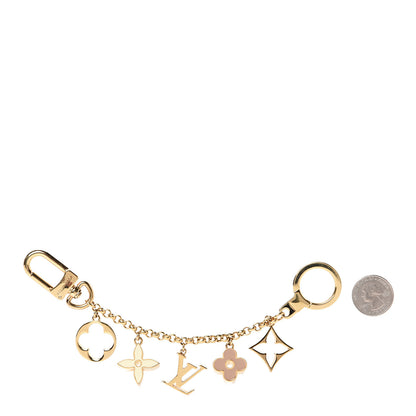 Louis Vuitton Brass Enamel Fleur De Monogram Bag Charm Chain Gold 2 of 4