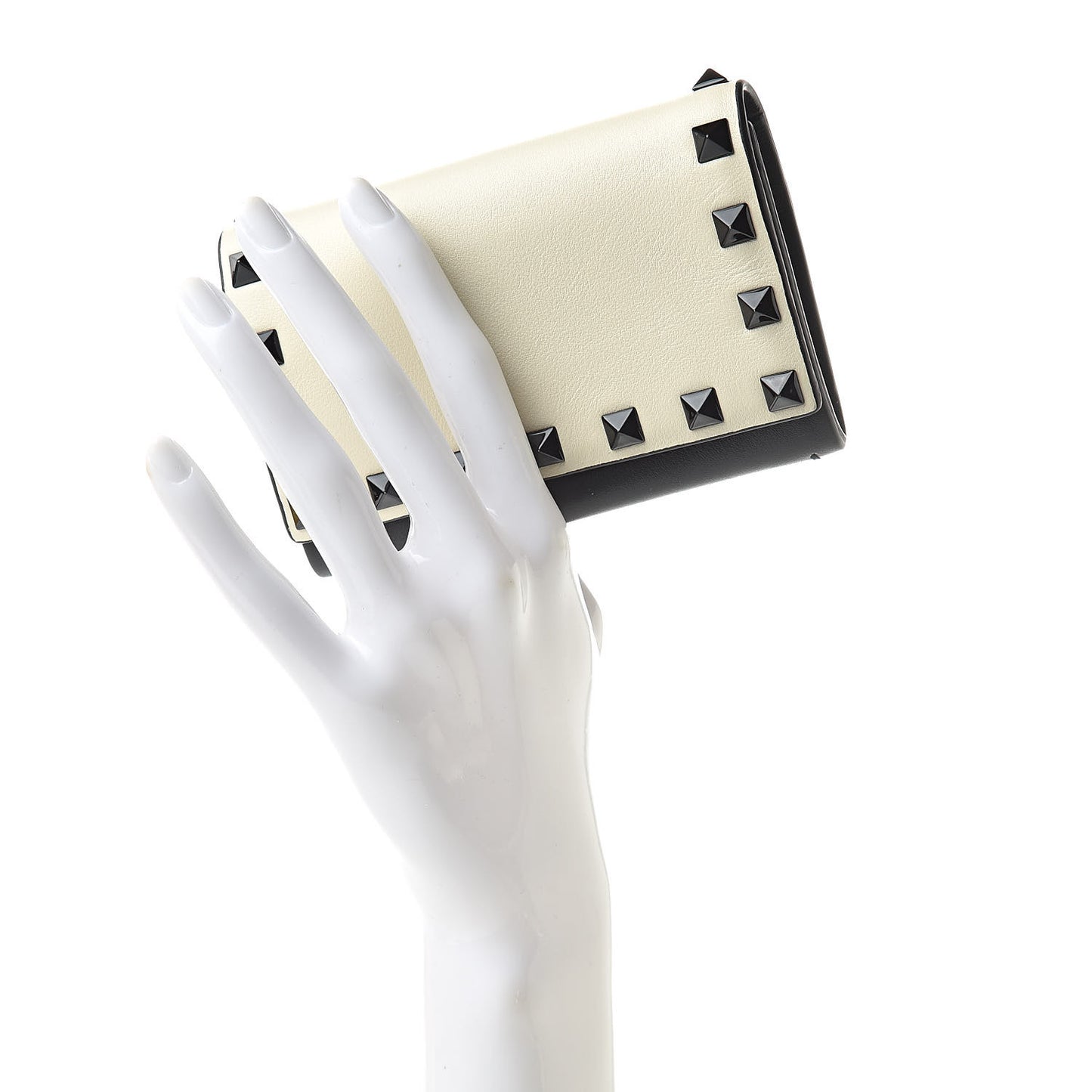 Nappa Rockstud Bi-Fold Card Holder Ivory Black