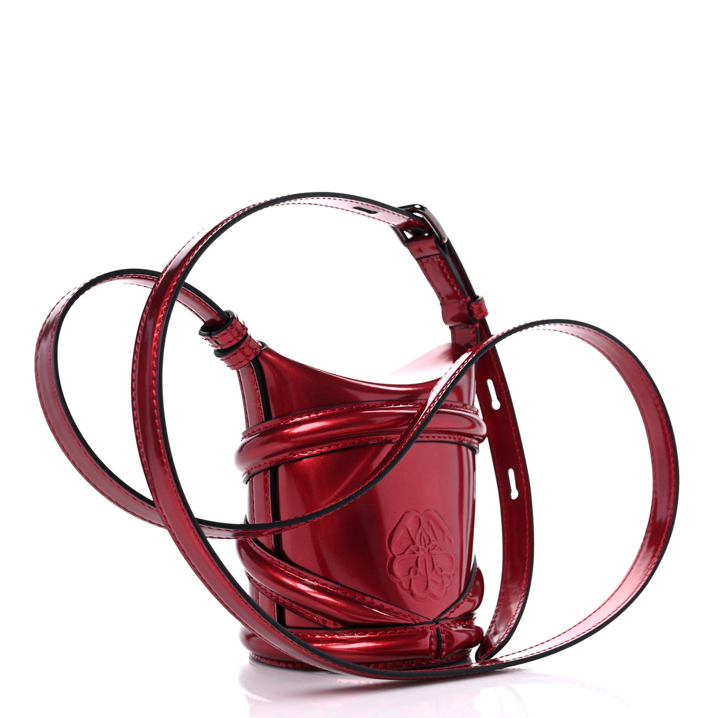 Metallic Calfskin The Curve Mini Shoulder Bag Red