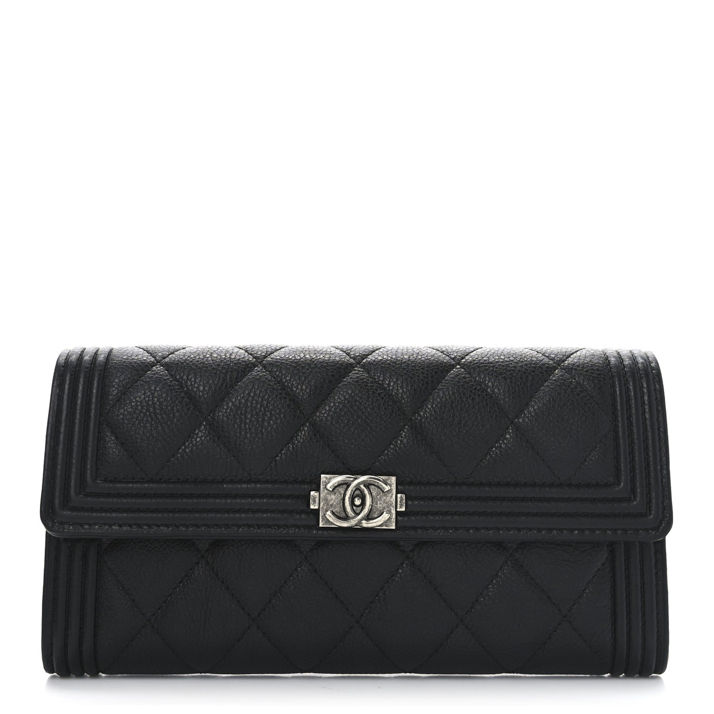 Caviar Quilted Large Boy Gusset Flap Wallet Black