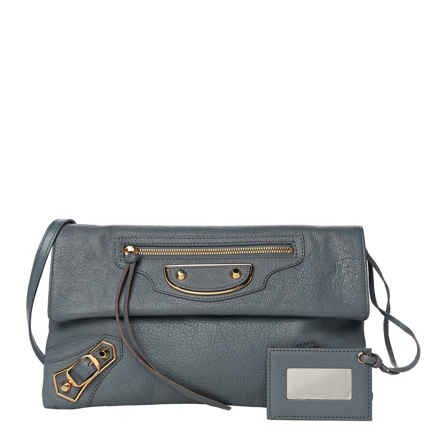 Chevre Gold Metallic Edge Hardware Envelope Clutch Bleu Acier