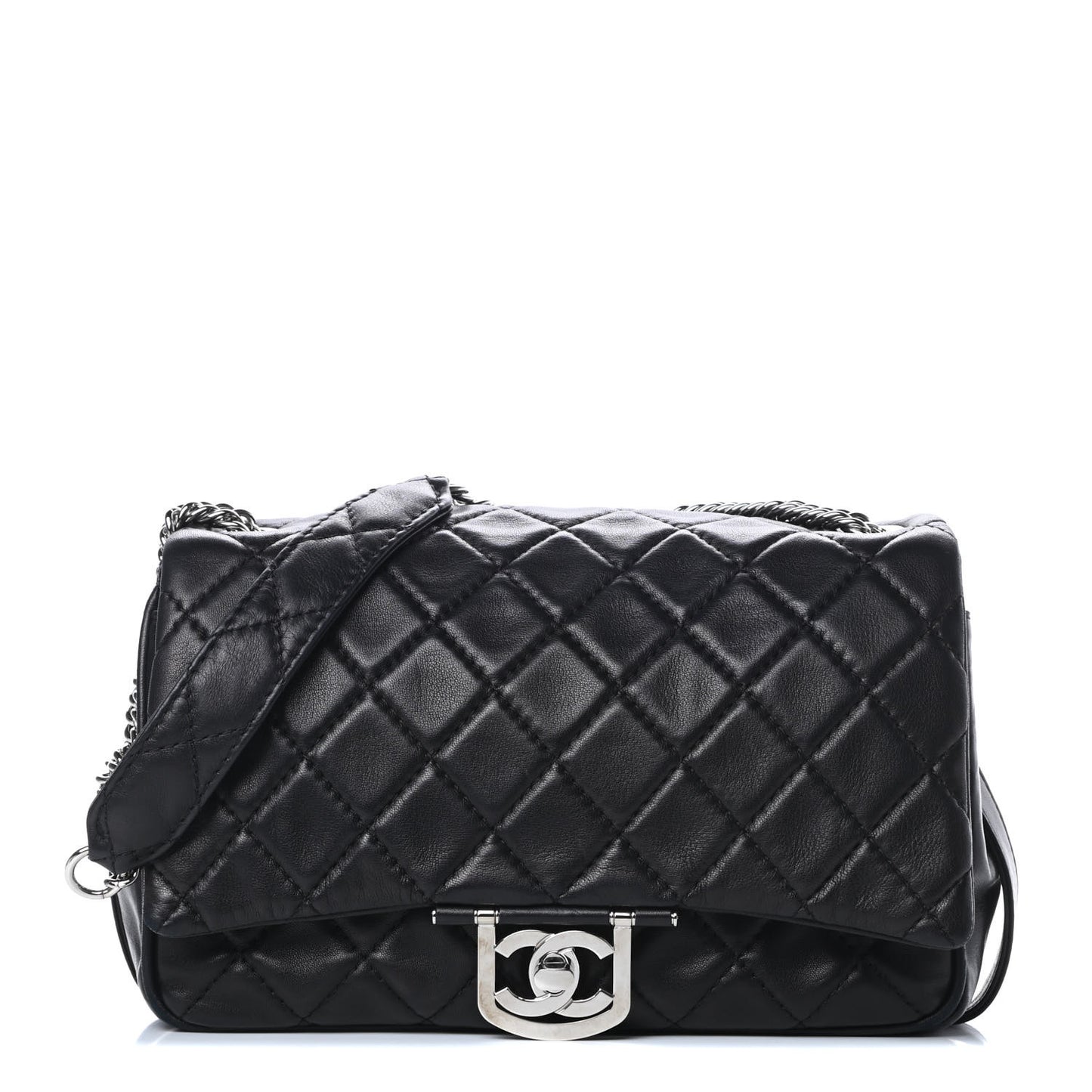 Lambskin Quilted Jumbo Icons Secret Label Flap Black