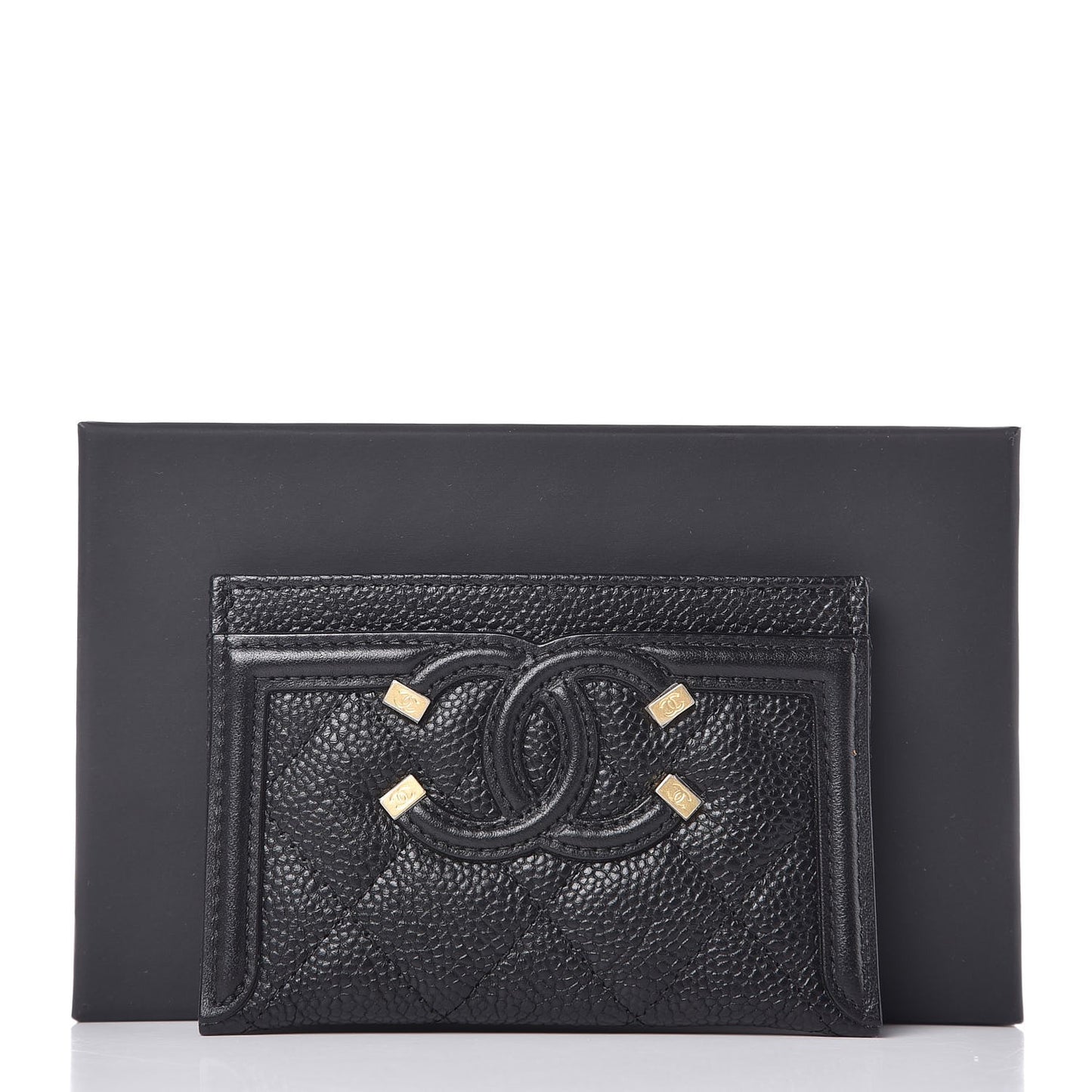 Caviar Quilted Filigree Card Holder Black