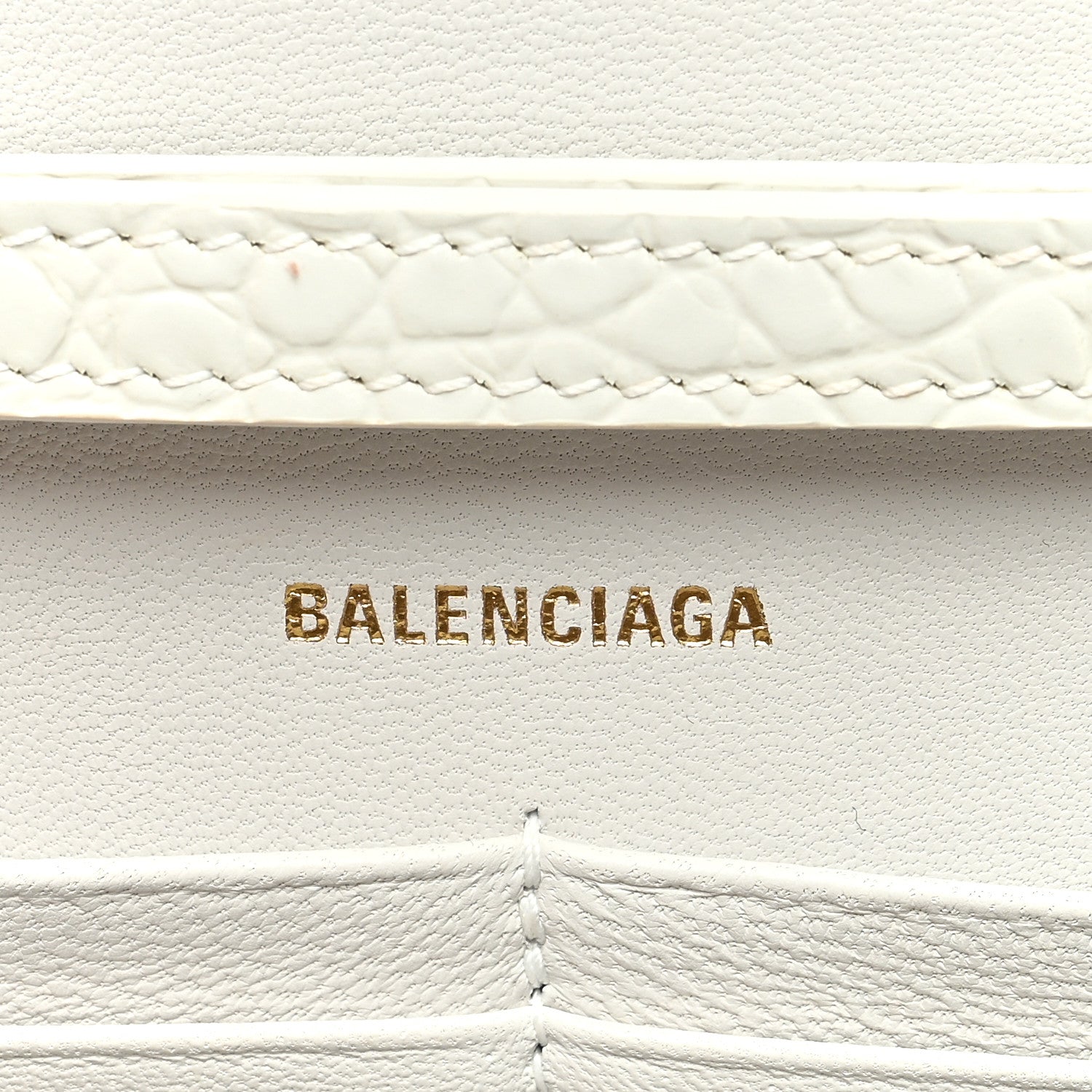 Balenciaga Shiny Calfskin Crocodile Embossed Hourglass Chain Bag White 6 of 9