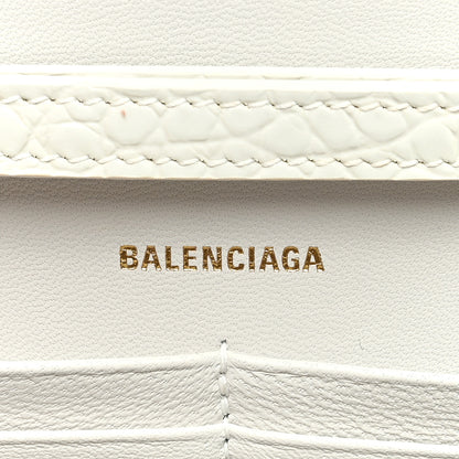 Balenciaga Shiny Calfskin Crocodile Embossed Hourglass Chain Bag White 6 of 9