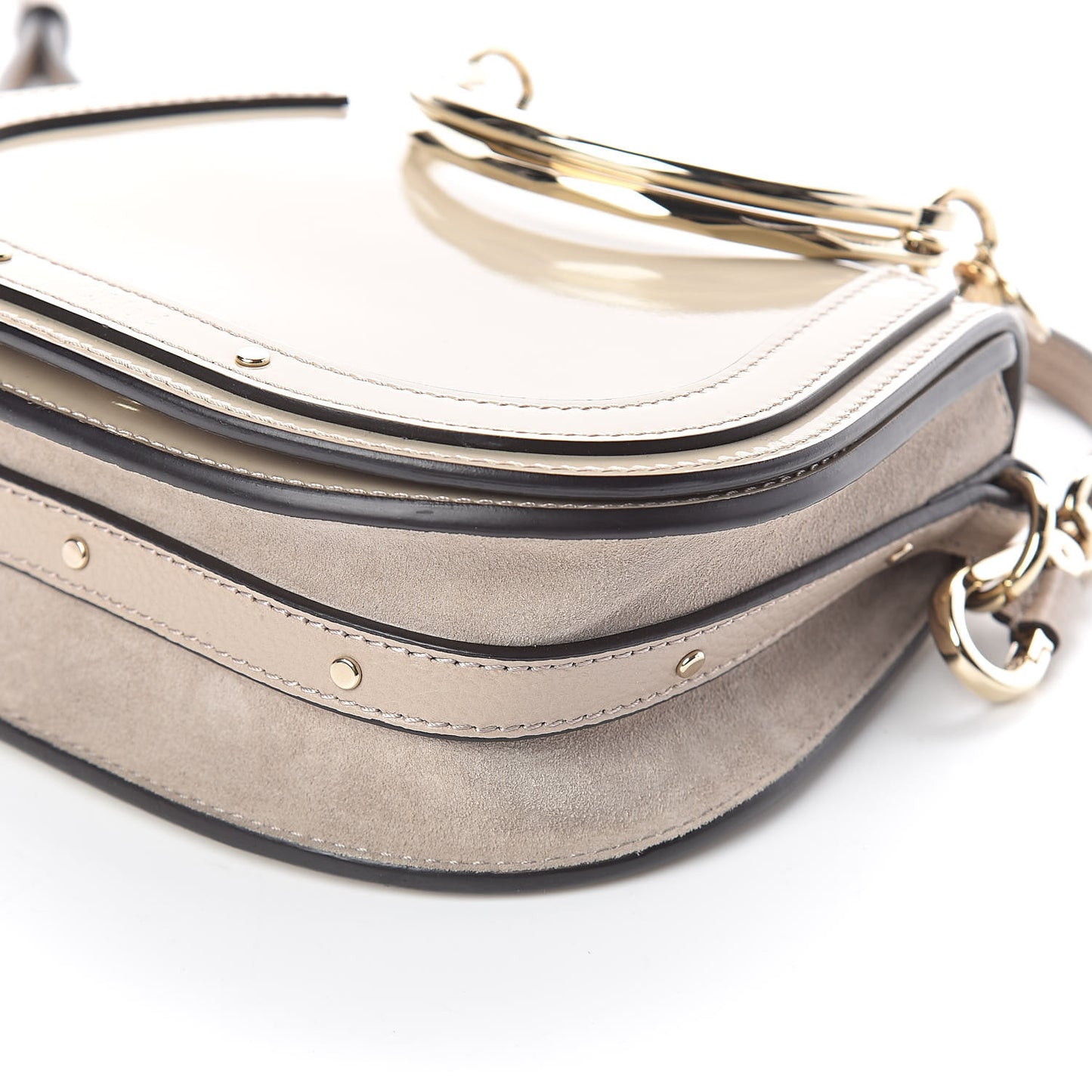 Patent Suede Small Nile Bracelet Bag Off White