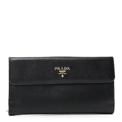 Prada Saffiano Metal Continental Flap Wallet Black 1 of 10