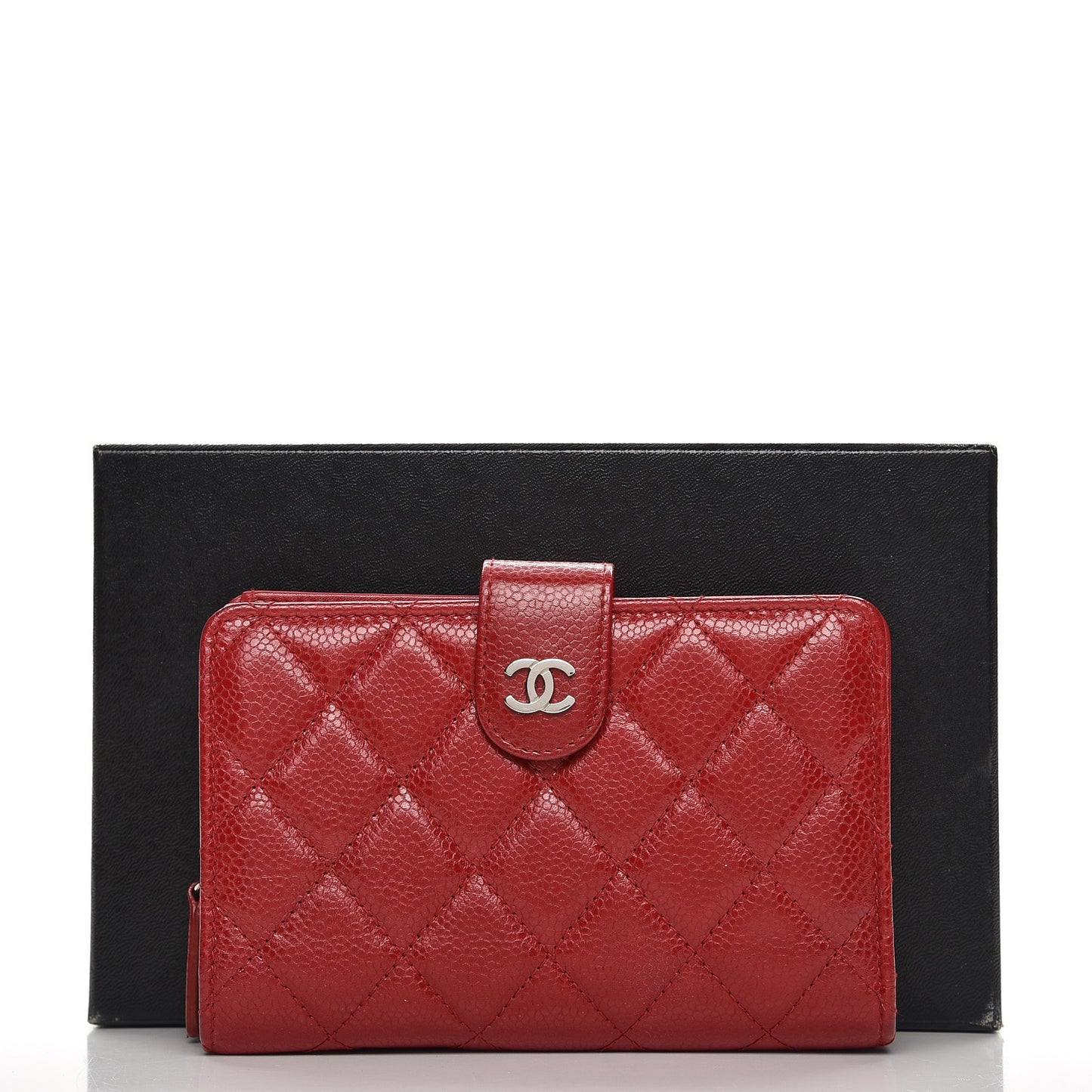 Caviar Quilted Zipped Pocket Wallet Red