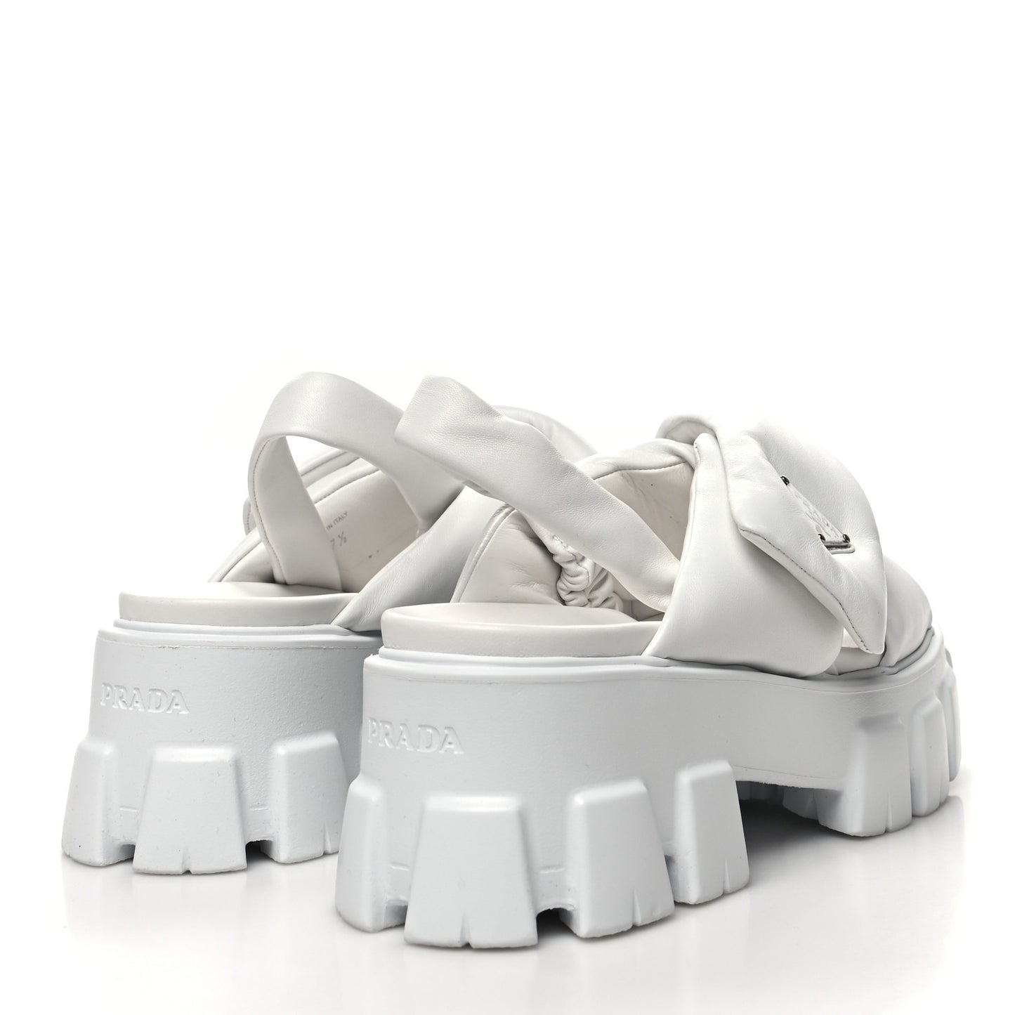 Nappa Soft Metal Triangle Logo Padded Monolith 55mm Slingback Sandals 37.5 White