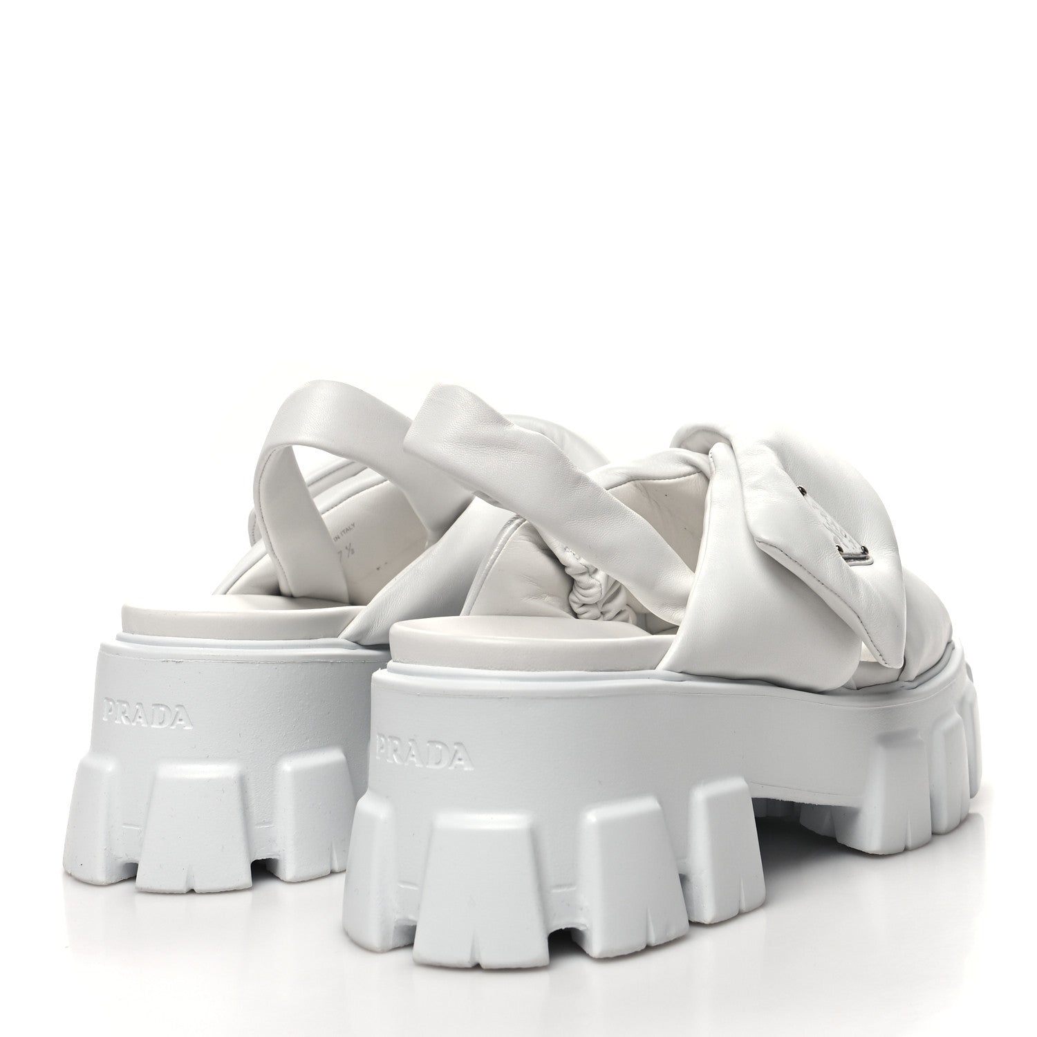 Prada Nappa Soft Metal Triangle Logo Padded Monolith 55mm Slingback Sandals 37.5 White 4 of 8