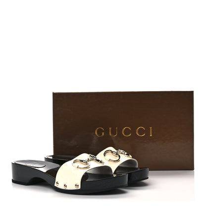 Gucci Vitello Vernice Soft Icon Bit Wood Clogs 6.5 Great White 9 of 9