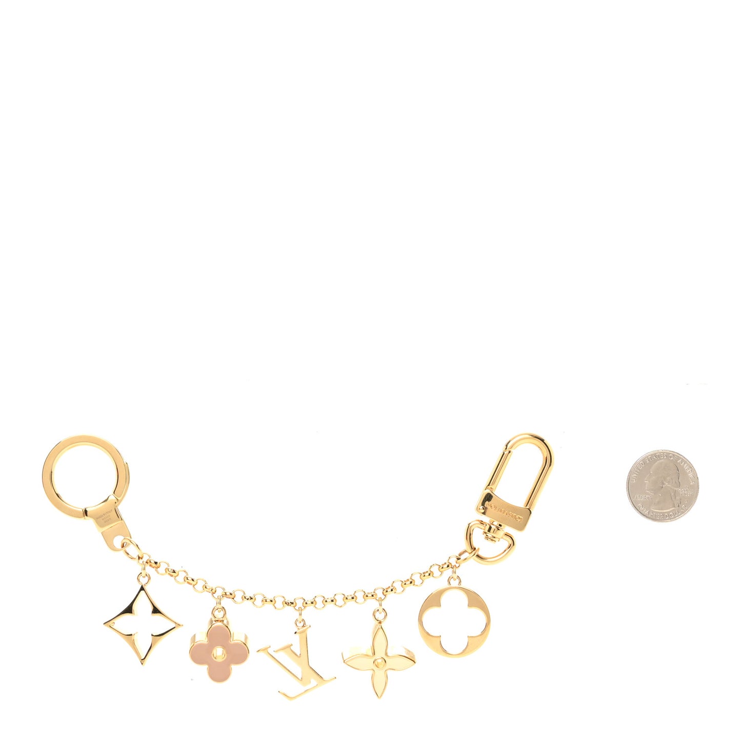 Brass Enamel Fleur De Monogram Bag Charm Chain Gold