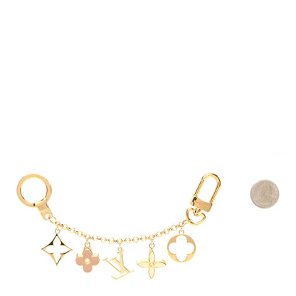 Louis Vuitton Brass Enamel Fleur De Monogram Bag Charm Chain Gold 2 of 5