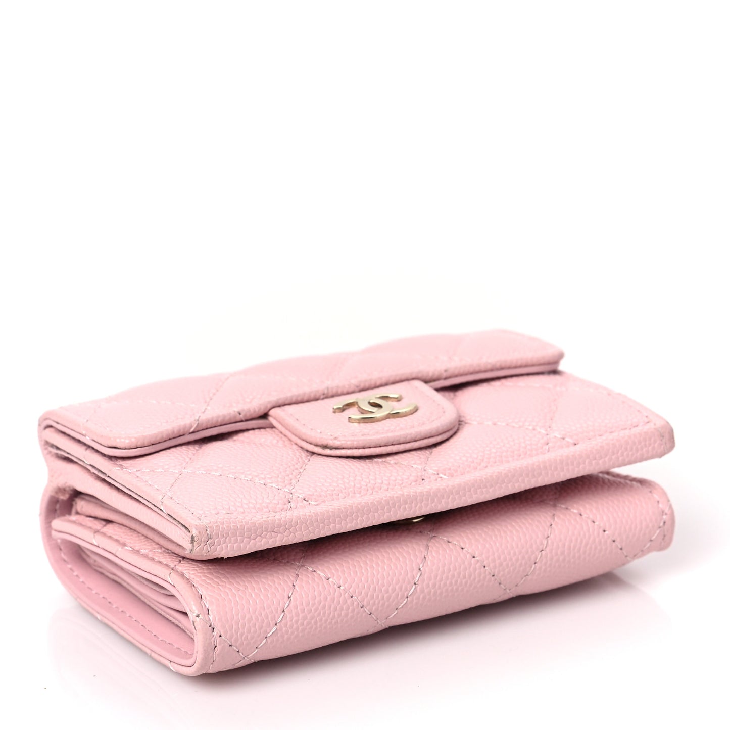 Caviar Quilted Double Flap Wallet Pink