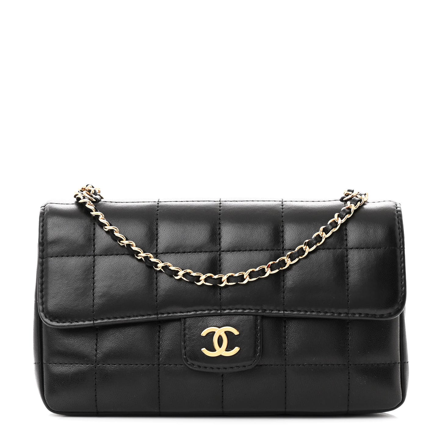 Lambskin Quilted Mini Chocolate Bar Camellia Flap Black