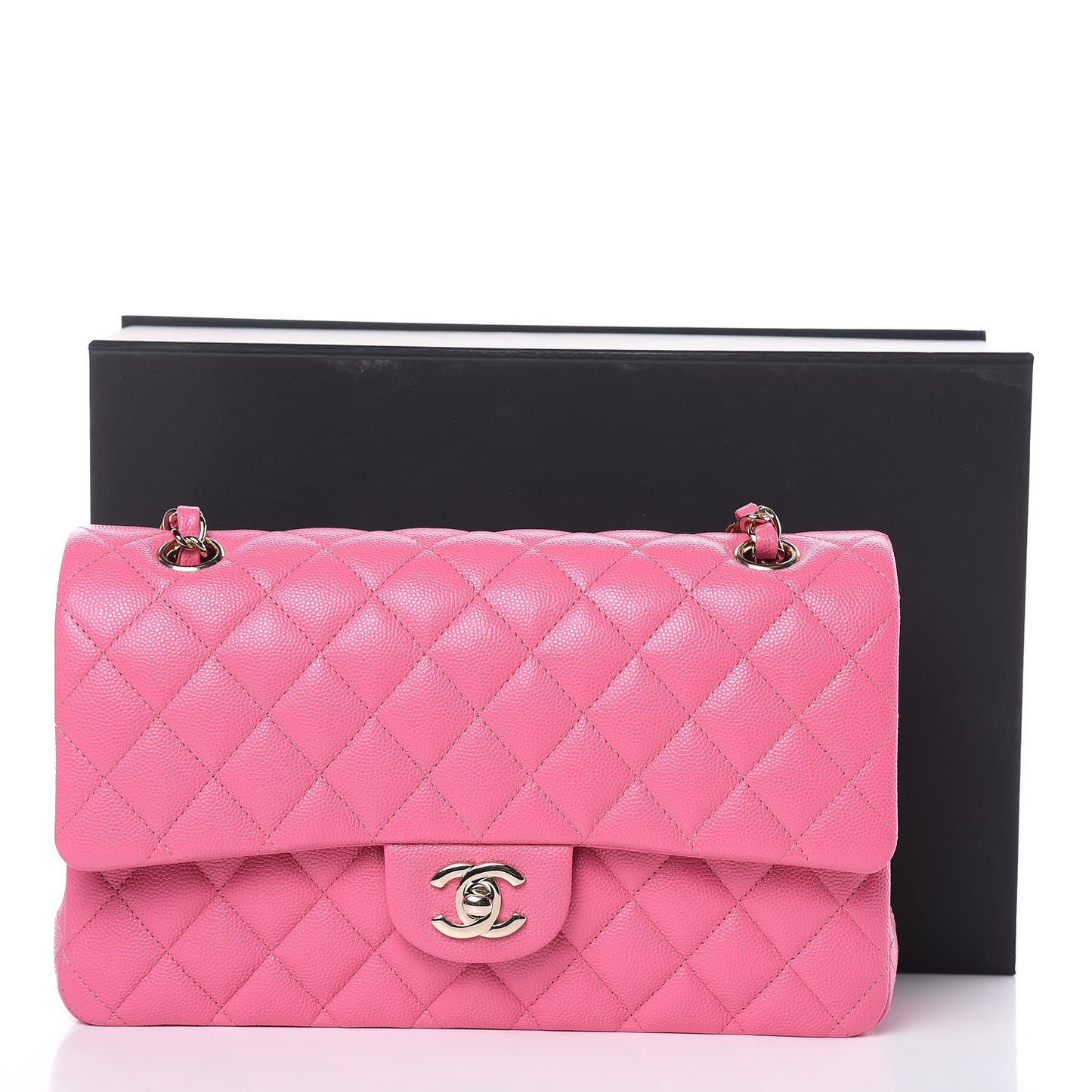 Caviar Quilted Medium Double Flap Pink