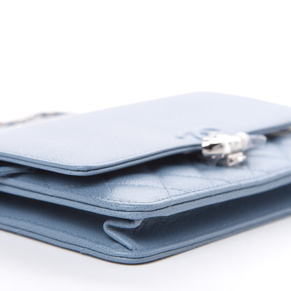 Chanel Grained Calfskin Quilted CC Box Wallet On Chain WOC Blue 9 of 11