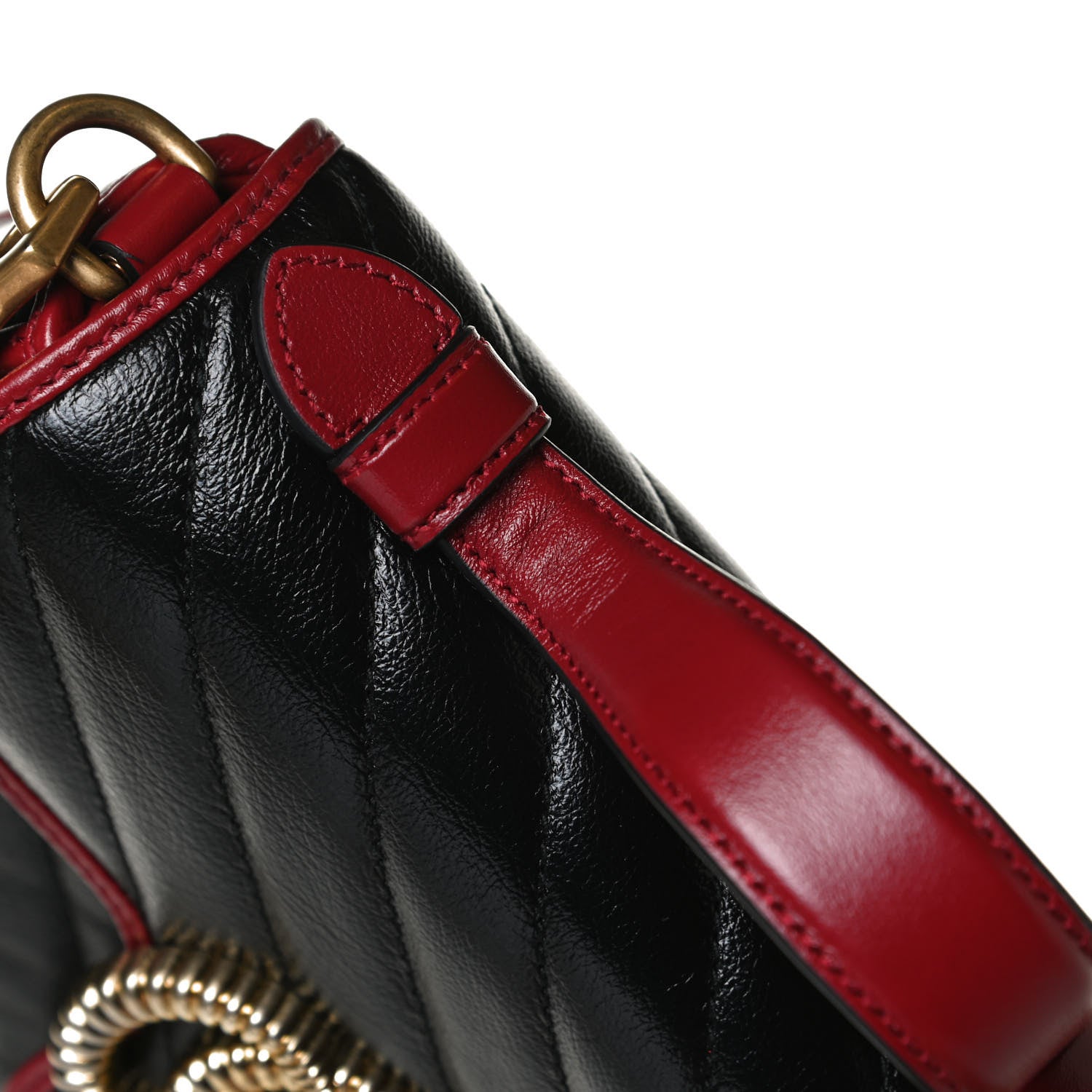 Gucci Vintage Effect Calfskin Matelasse Diagonal Small Torchon GG Marmont Top Handle Shoulder Bag Black Romantic Cherry 12 of 13