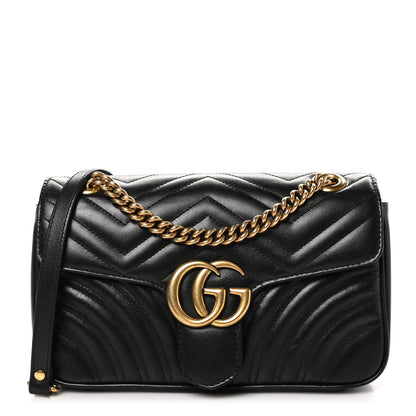 Gucci Calfskin Matelasse Small GG Marmont Shoulder Bag Black 1 of 11