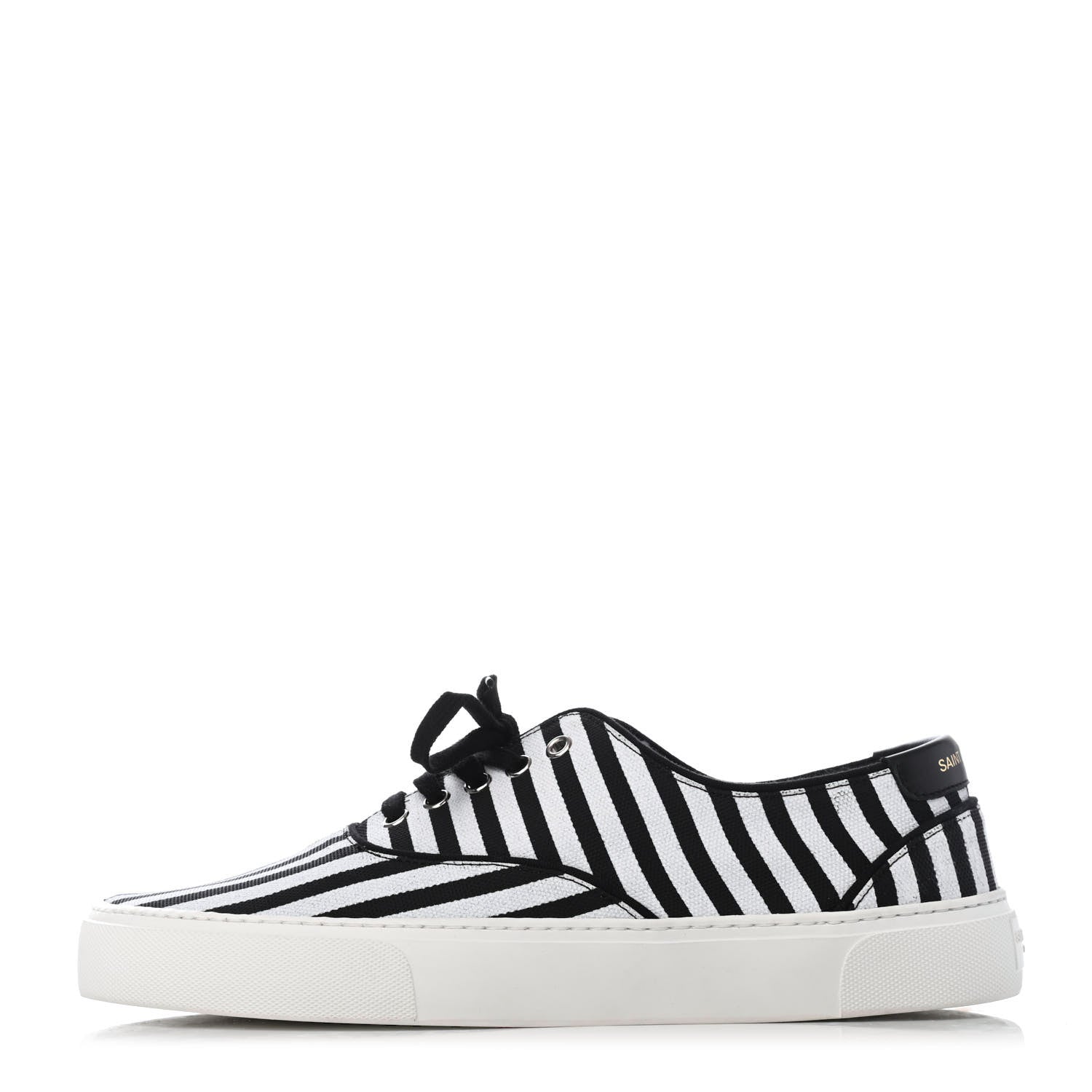 Saint Laurent Canvas Striped Mens Venice Sneakers 43.5 Black White 1 of 4
