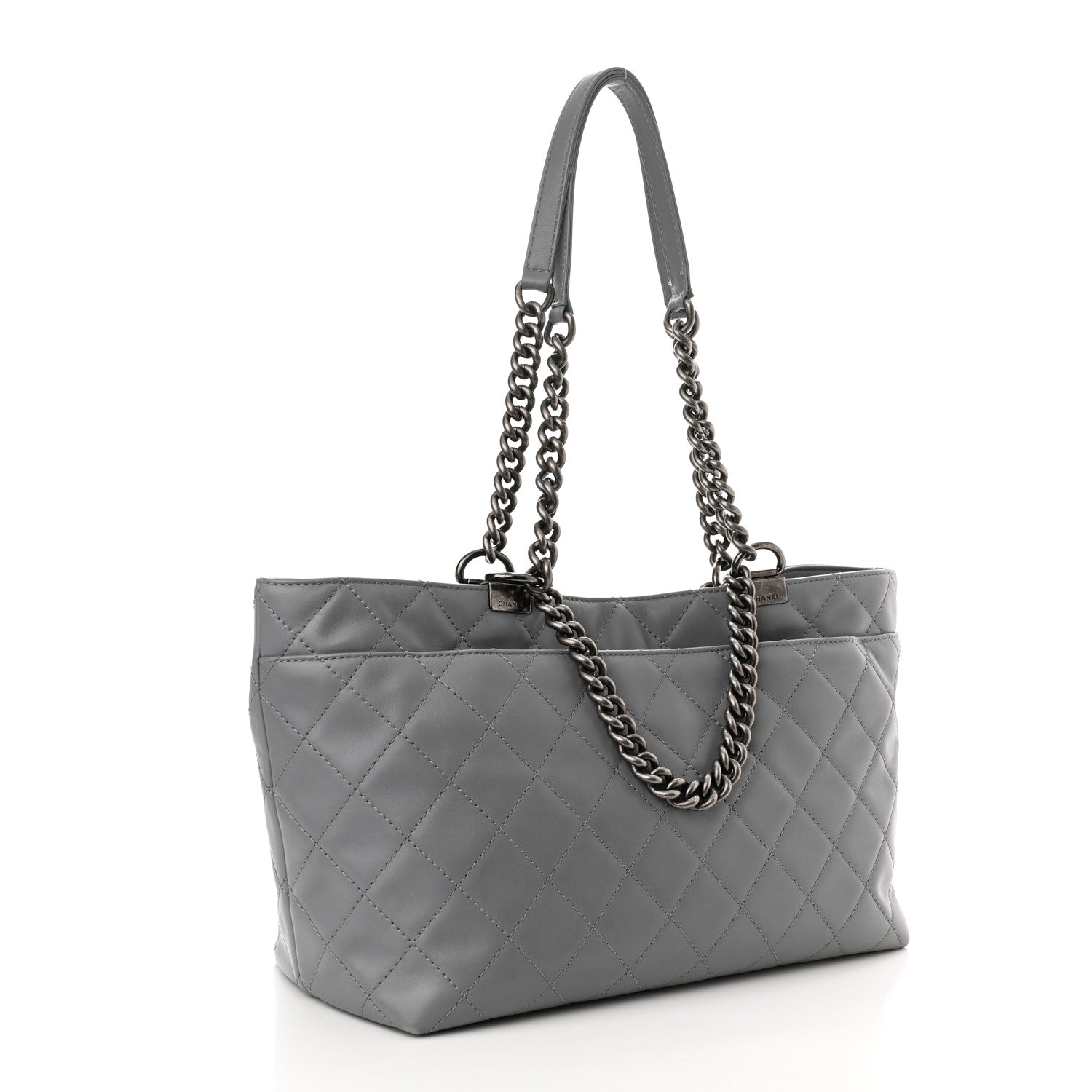 Chanel Calfskin Quilted Small Shopping In Chains Tote Grey 2 of 11