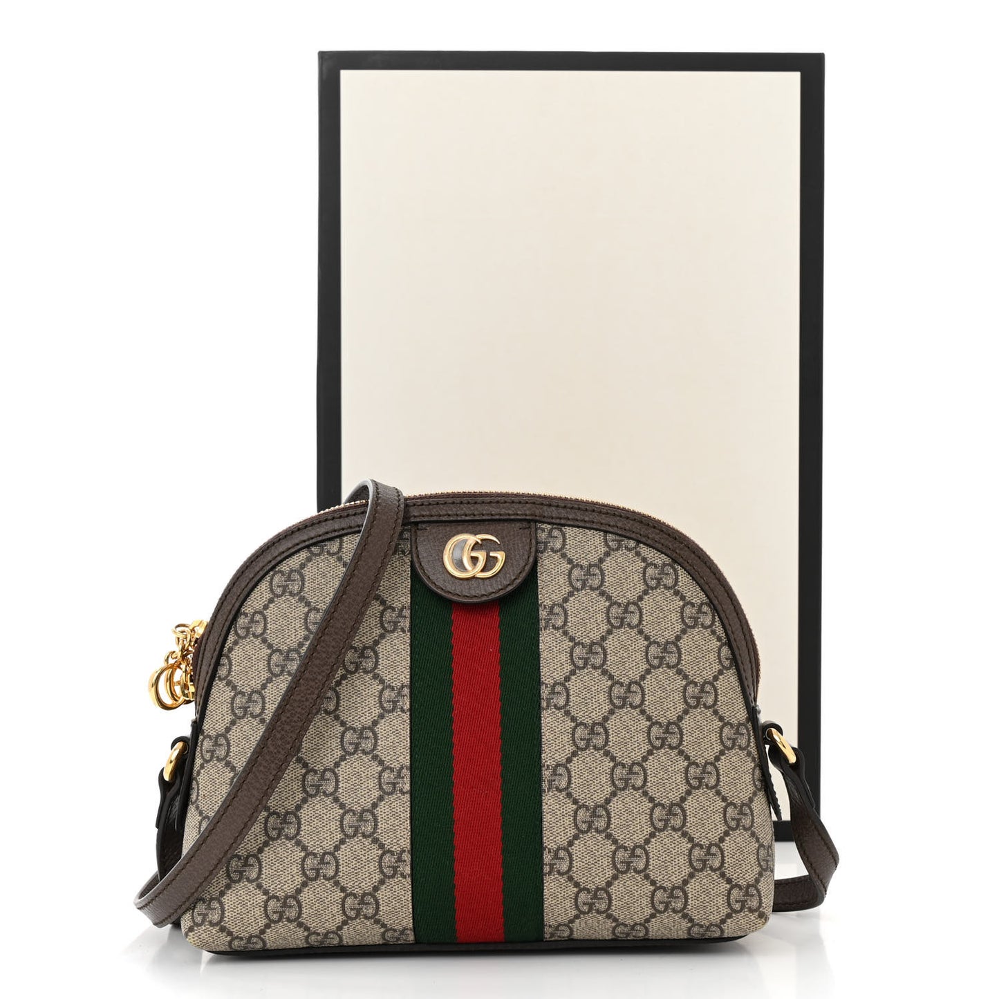 GG Supreme Monogram Textured Dollar Calfskin Web Small Ophidia Dome Shoulder Bag Beige Ebony New Acero
