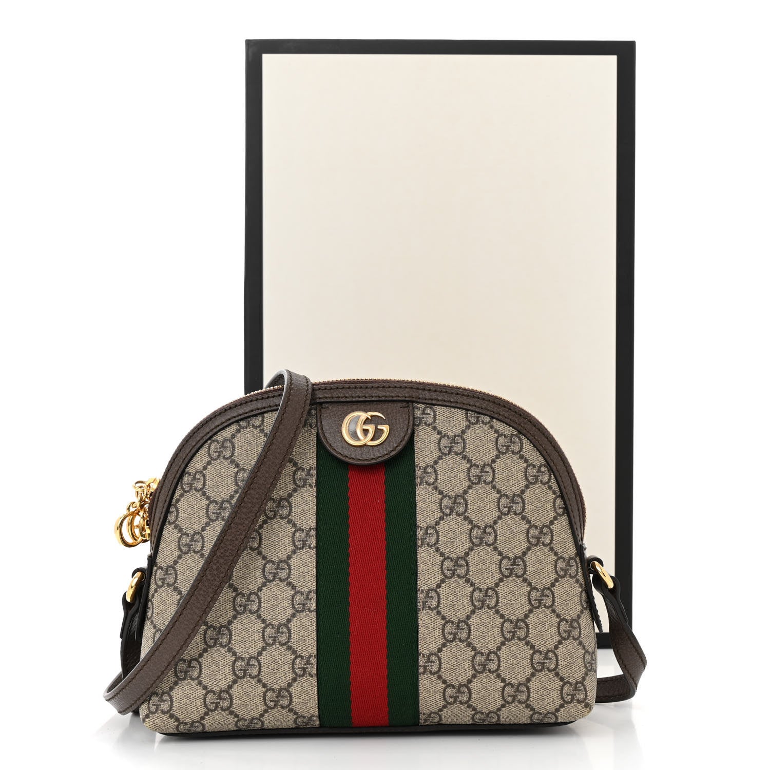 Gucci GG Supreme Monogram Textured Dollar Calfskin Web Small Ophidia Dome Shoulder Bag Beige Ebony New Acero 11 of 11